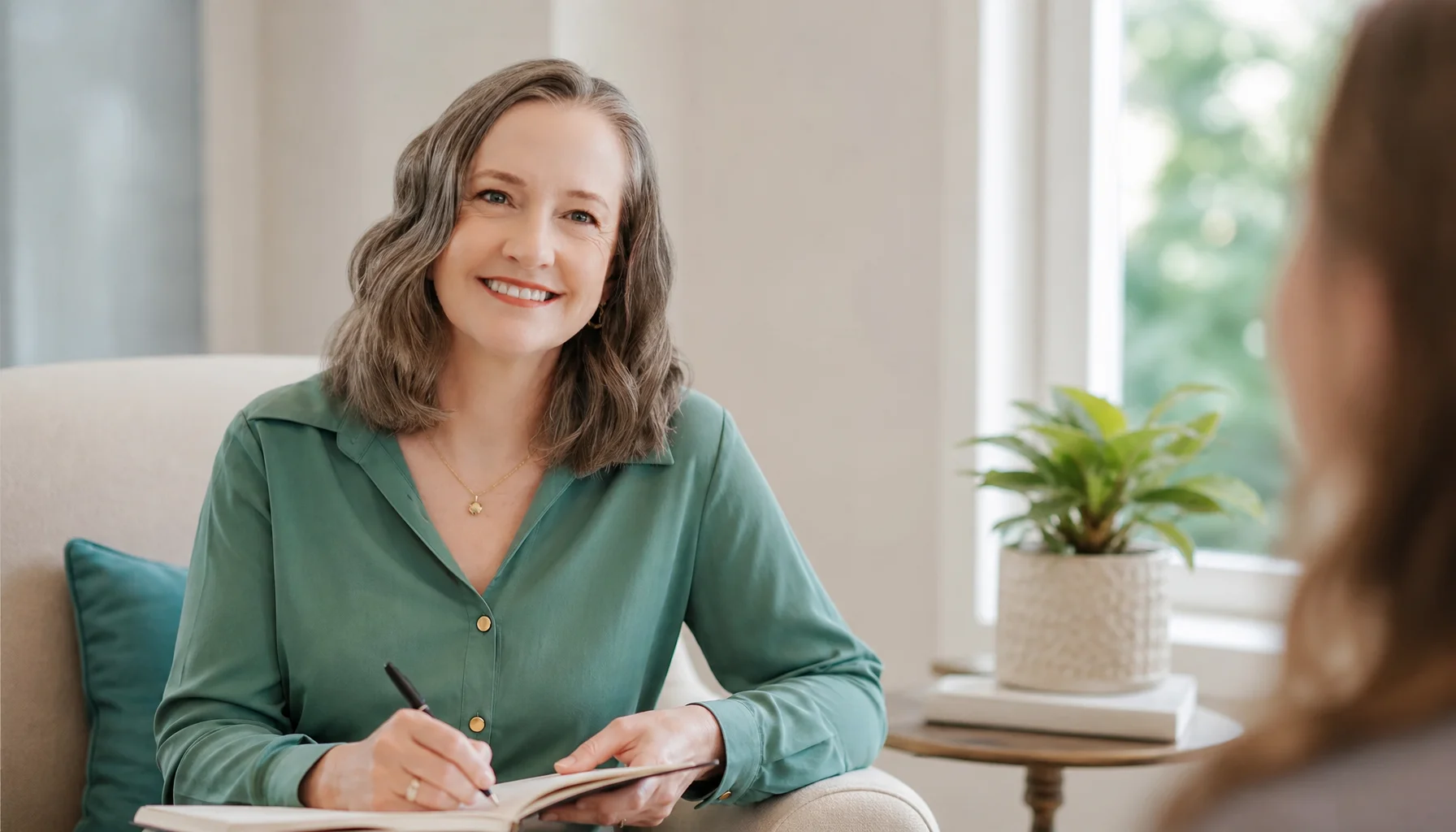 Wendy Gadsby in a calm professional therapy room