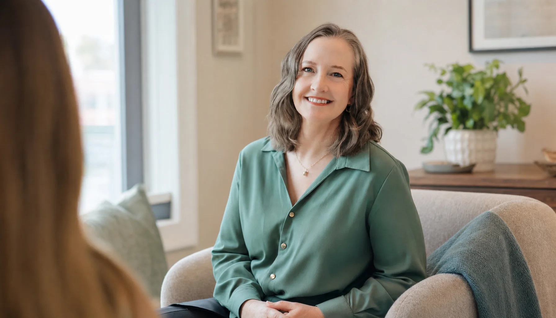 Wendy Gadsby in a calm professional therapy room