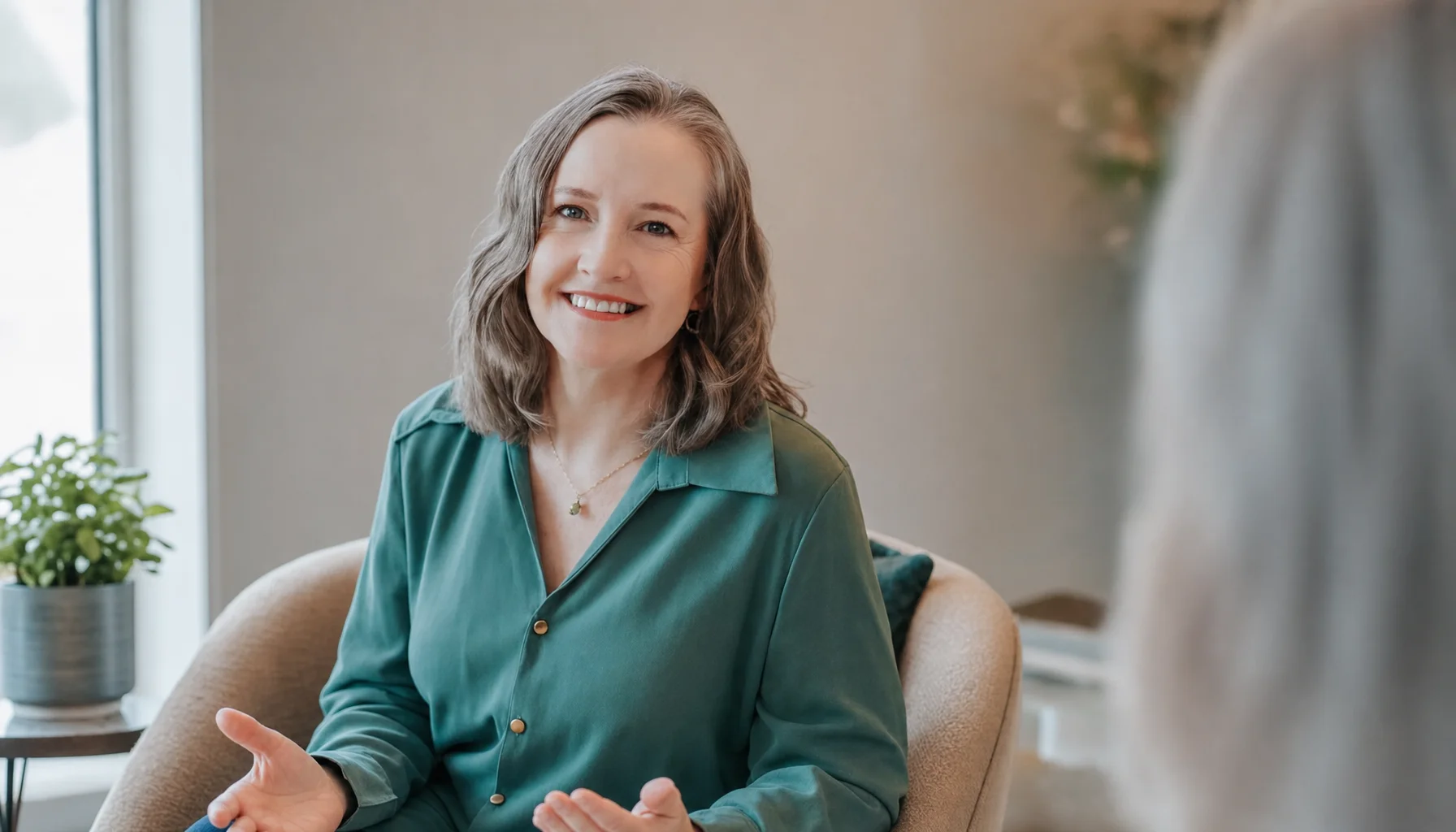 Wendy Gadsby in a calm professional therapy room